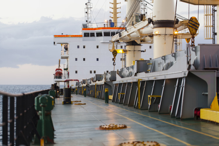 Cargo ship underway on Pacific ocean